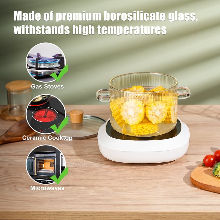 NiHome 1.8L Borosilicate Glass Cooking Pot with Wooden Lid photo 3