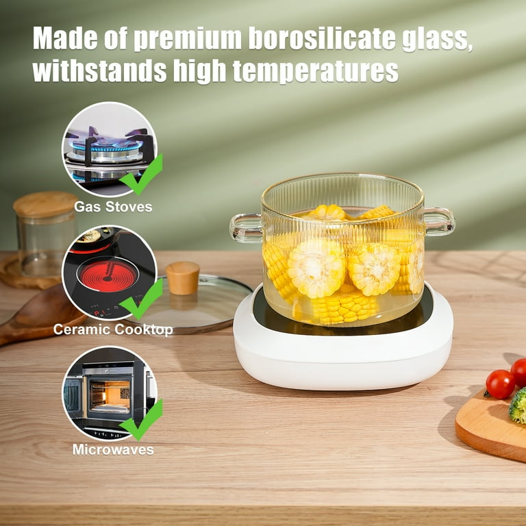 NiHome 61OZ/1.8L Clear Borosilicate Glass Cooking Pot with NiHome 61OZ/1.8L Clear Borosilicate Glass Cooking Pot with