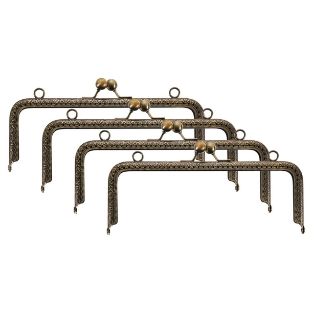 Uxcell 4 Pcs Marco de Bolso de Metal, 20cm/7.9" Marco Rectangular Retro con Cierre de Beso Grabado para Fabricación de Bolsos (Bronce)