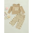 thumbnail image 2 of Franhais Girls 2pcs Pants Suit, Letters Print Pullover and Checkerboard Plaid Pattern Trousers, 2 of 9
