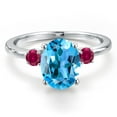 thumbnail image 3 of Gem Stone King 14K White Gold Swiss Blue Topaz and Red Created Ruby Engagement Ring for Women | 3.48 Cttw | Oval 10X8MM | Gemstone November Birthstone | Size 9, 3 of 6