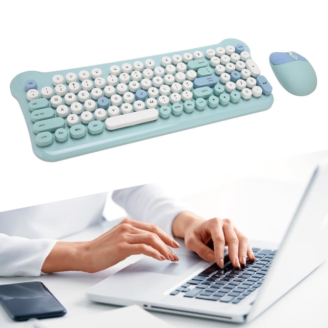 Combo De Teclado Y Mouse Inalámbricos, Teclado De Máquina De Escribir Retro Colorido Con Teclas Redondas, Mouse Y Teclado Inalámbricos Para Computadora Portátil