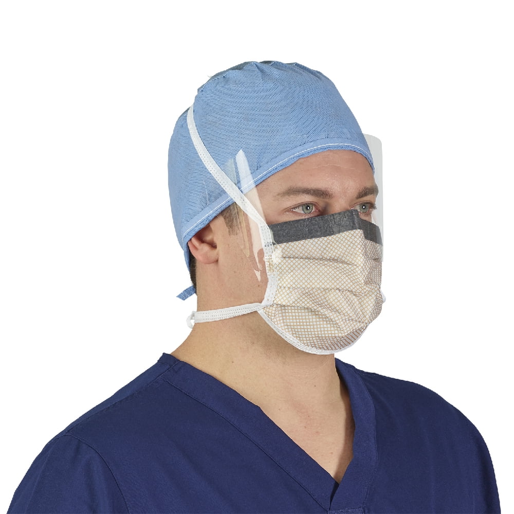 HALYARD FLUIDSHIELD 2 Fog-Free Mask, WrapAround Visor, Blue with Orange Print, 62114 (Case of 100)