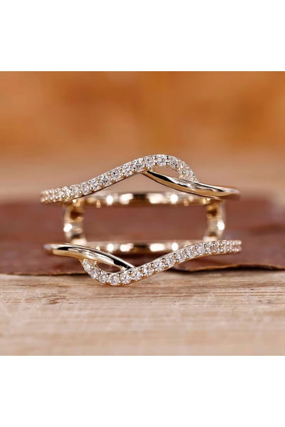 1.05 Carat Round Cut Diamond Engagement Ring Guard - Matching Stackable Wedding Band in 14K Yellow Gold Vermeil - Anniversary Ring for Women