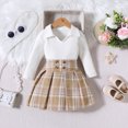thumbnail image 2 of Sngxgn Girl's Casual 2 Piece Outfits Long Sleeve Tees and Pleated Skirt Set(Khaki,110), 2 of 6