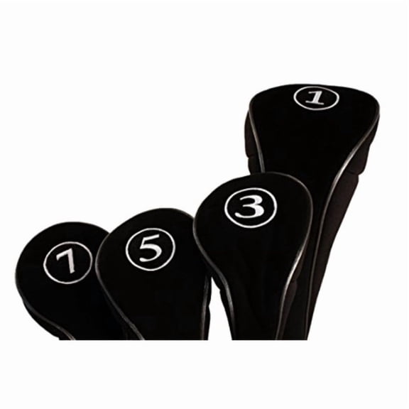 Black Golf Zipper Head Covers Driver 1 3 5 7 Fairway Woods Headcovers Metal Neoprene Traditional Plain Protective Covers Fits All Fairway Clubs and Drivers up to 460cc Perfect Gift for Golfing Buddies