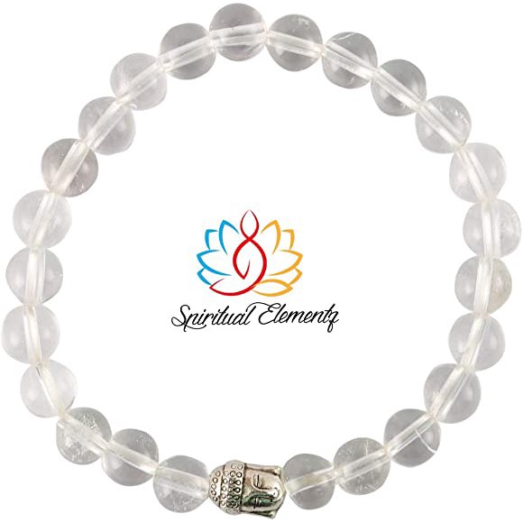Bracelet de pierres précieuses en cristal chargé Reiki Spiritual Elementz (7-8 mm) (21-24 perles) "Pierre de pureté et de postivité" également connu sous le nom de maître guérisseur.