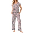 thumbnail image 2 of Fantaslook Flower Womens Pajamas Sets Two Piece Casual Lounge Sets Ruffle Sleeve Tops Wide Leg Pants with Pockets Summer Sleepwear Travel Outfits, 2 of 8