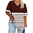 thumbnail image 2 of FDGIU Women's Plus Size Summer Tops 2025 - Casual Color Block V-Neck T-Shirts, Loose Fit Short Sleeve Trendy Tees, 2 of 4