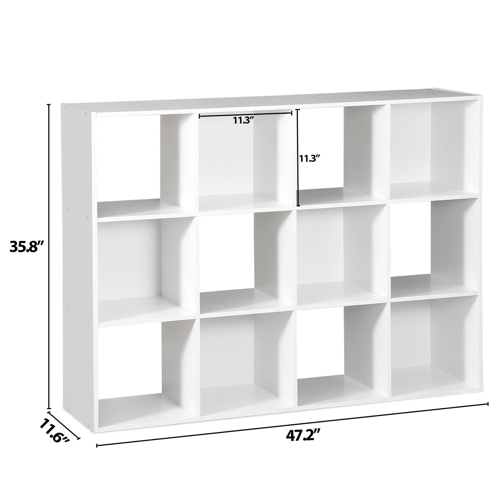 MarketLane 12 Cube Laminated Wood Reversible Stackable Open Bookcase Display Shelf Storage Organizer for Home and Office Organization,White