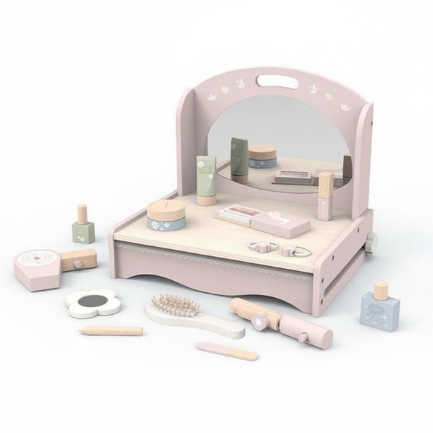 predolo Tocador de Maquillaje de Madera Incluye Secador Funcional Tocador de Maquillaje Infantil Diseño Seguro para Niñas, Niños Pequeños