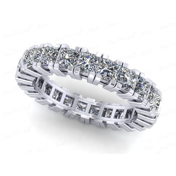 Natural 3.75Ct Princess Cut Diamond Gallery Women's Anniversary Wedding Eternity Band Ring Solid 14k White Gold G-H I1