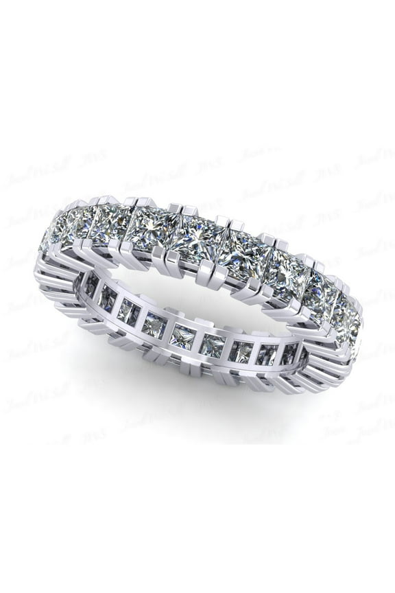 Natural 3.75Ct Princess Cut Diamond Gallery Women's Anniversary Wedding Eternity Band Ring Solid 18k White Gold F VS2