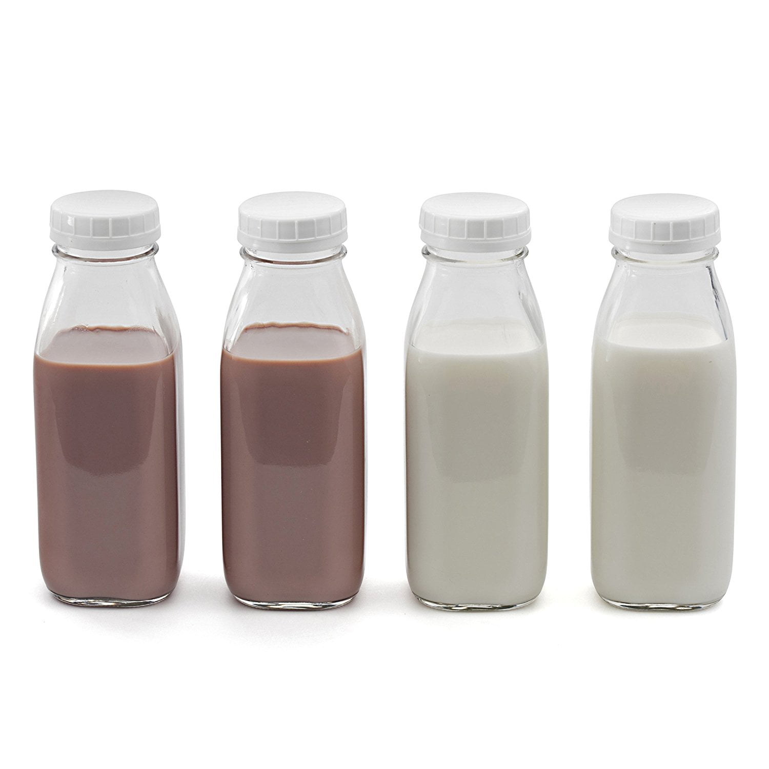6 Pack Glass Water Milk Bottles 1 Pint with Twist Caps for Water