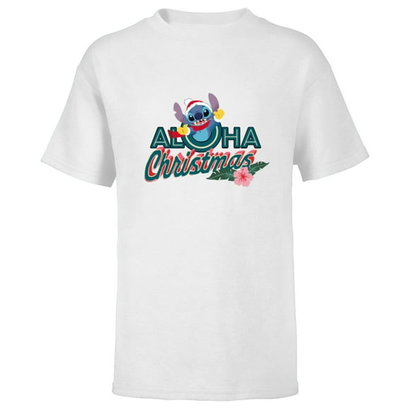 Disney Stitch Aloha Christmas Holiday Standard - Short Sleeve T-Shirt for Kids – Customized-White