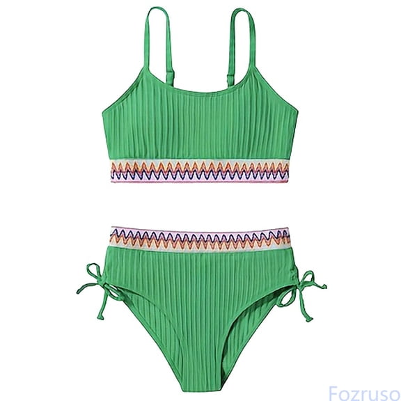 Fozruso Girls Swimsuits Girls Two Piece Bathing Suit High Waist Bikini Set With Chest Pad Color Block Swimwear 9 16T 2 Piece Swimsuit Sizes 9-10 Years