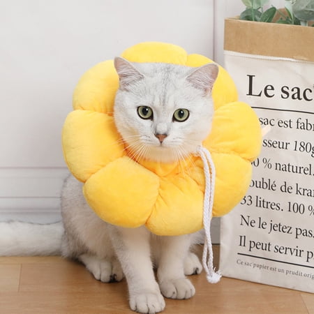 Alasum Yellow Cat Recovery Neck Cone with Breathable Cotton Fabric and Sunflower Shape Design