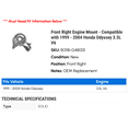 thumbnail image 2 of Front Right Engine Mount - Compatible with 1999 - 2004 Honda Odyssey 3.5L V6 2000 2001 2002 2003, 2 of 2