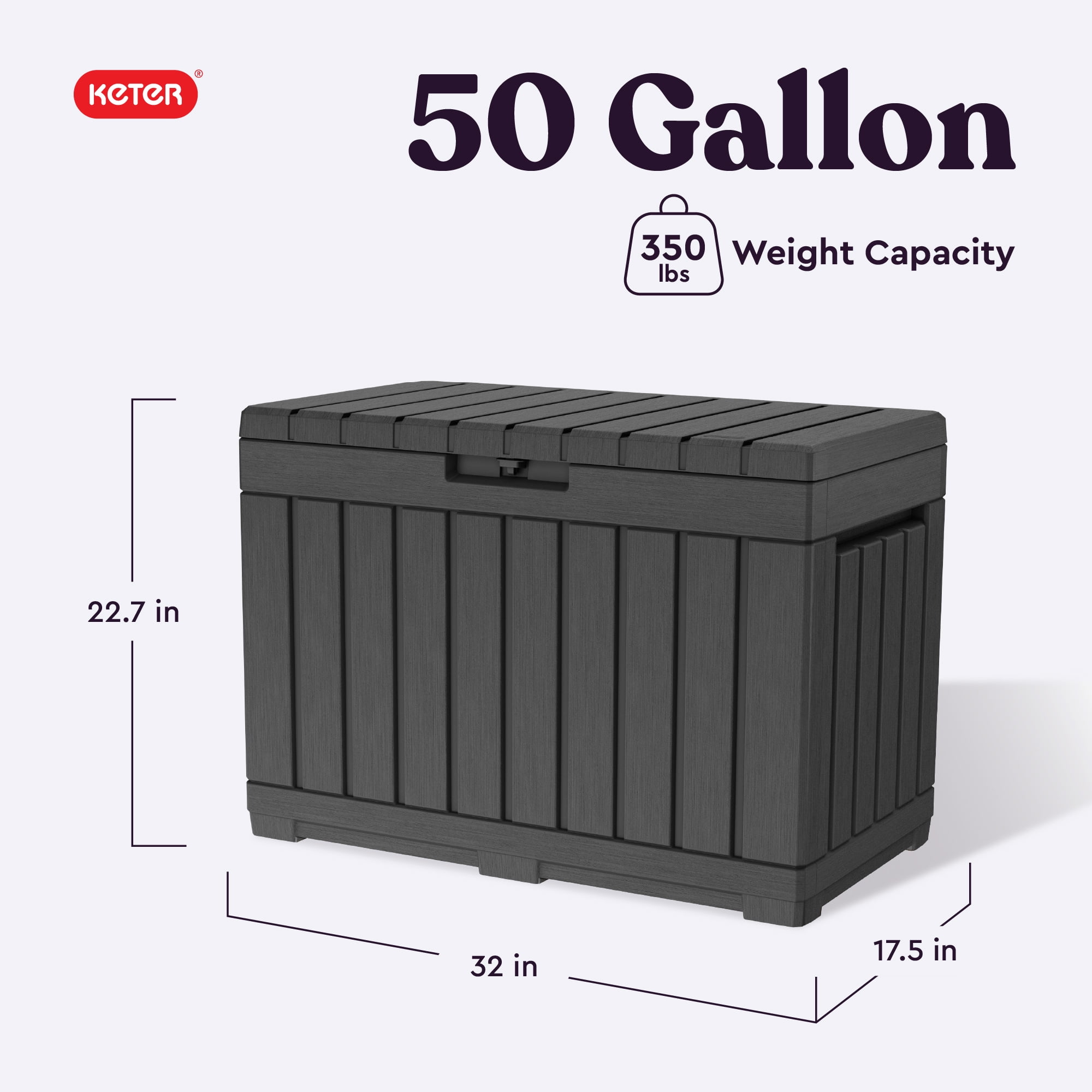 Keter Kentwood 50 Gallon Durable Resin Outdoor Deck Box Storage Organization, Graphite