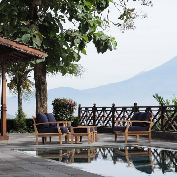 Modway Marina 5 Piece Outdoor Patio Teak Set in Natural Navy