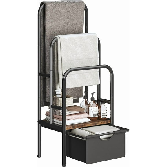 WarmHaven FreeStanding Towel Rack for Bathroom & Blanket Holder, 3-Tier Towel Drying Rack, 15.6" L x 11.8" W x 41.7" H, Blanket Ladder for Bedroom/Living Room,Rustic Brown