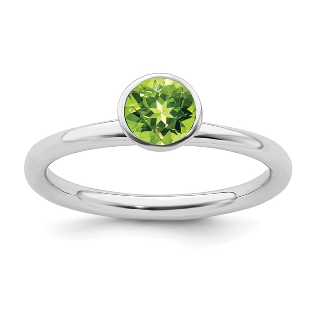 925 Sterling Silver High 5mm August Stackable Ring Birthstone Gemstone Peridot Crystal