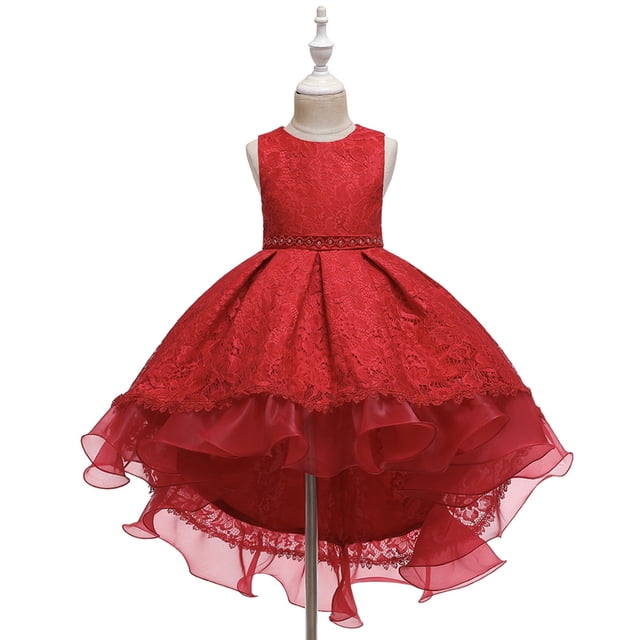 Vestido de cola para niños, sin mangas, de encaje, de color sólido, para niñas grandes, vestido de princesa para actuación en el escenario