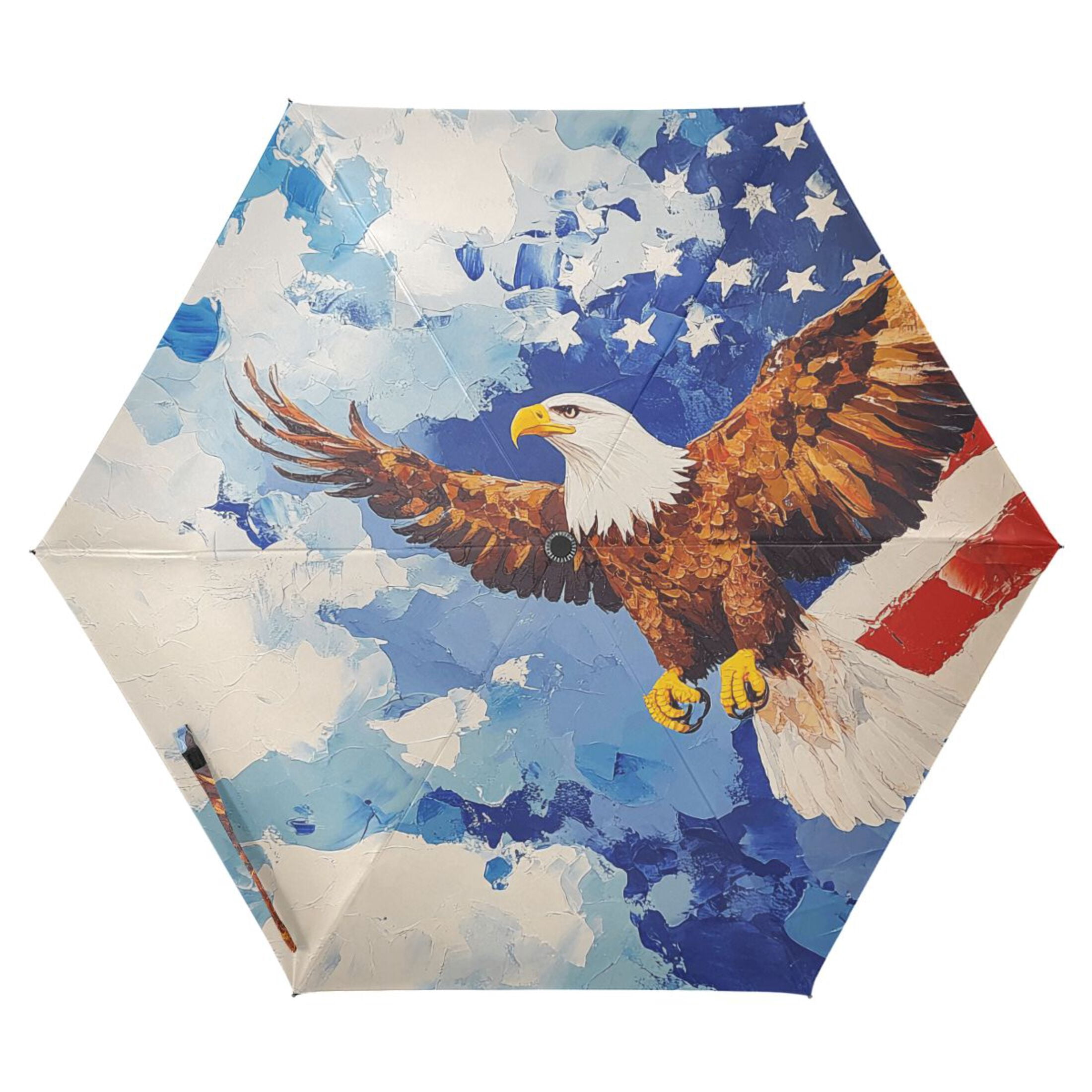 American Flag Eagle Clouds Compact Sun Umbrella Windproof Travel Umbrellas for Rain Strong Portable UV Protection