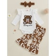 thumbnail image 3 of Michellecmm  Baby Girl Outfit Bear Embroidery Long Sleeve Romper Pants Headband, 3 of 9