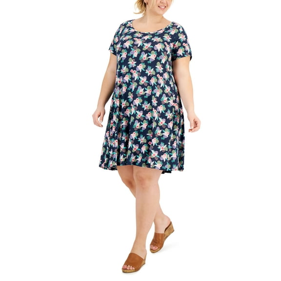 Style & Co Plus Size Printed Flip Flop Dress Industrial Blue 2X