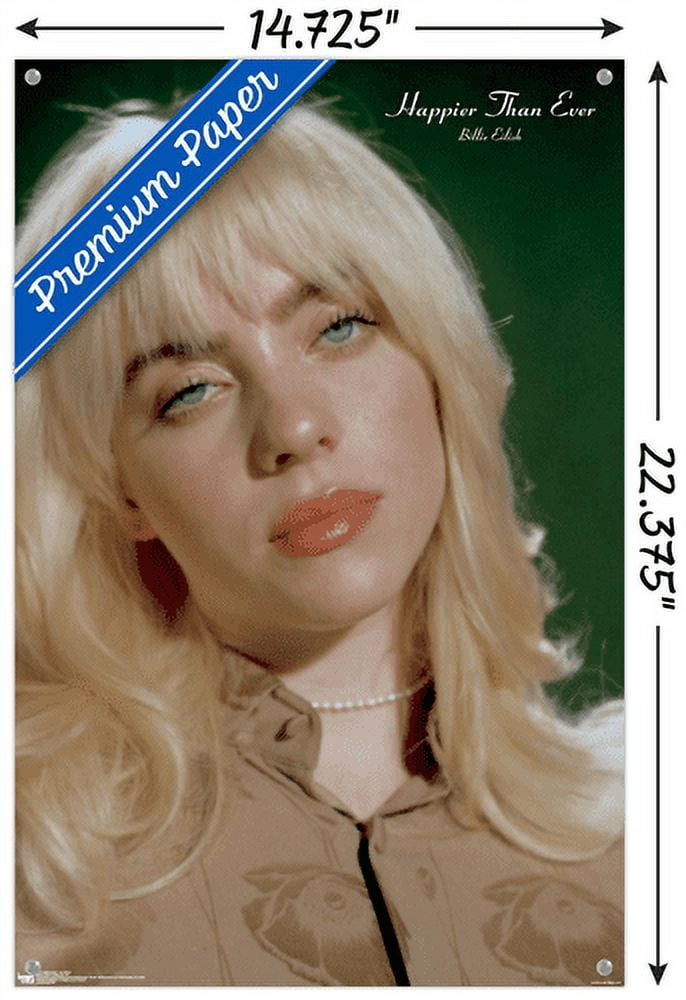 Billie Eilish - Headshot Wall Poster with Push Pins, 14.725" x 22.375"