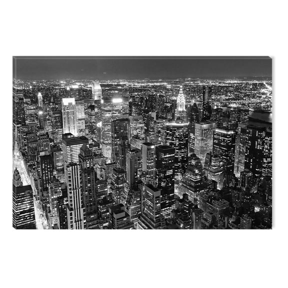 Startonight Canvas Wall Art Black and White Abstract NY City Lights in Night, Dual View Surprise Artwork Modern Framed Ready to Hang Wall Art 100% Original Art Painting 23.62 X 35.43 inch