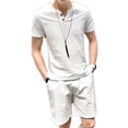 thumbnail image 3 of Stamzod Men's Suits Cotton Linen Sets for Men 2 Piece Slim Shirt Short Sleeve and Casual Beach Elastic Waist Shorts Outfits Sets, 3 of 7