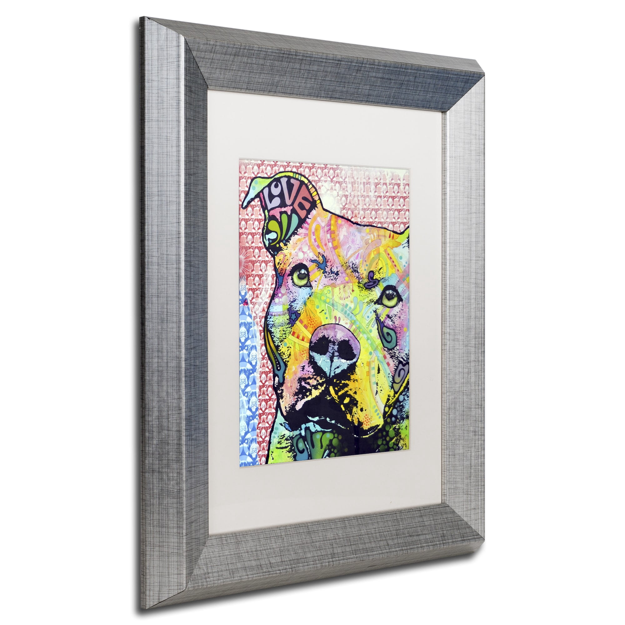Trademark Fine Art "Thoughtful Pittbull II" Canvas Art by Dean Russo White Matte, Silver Frame