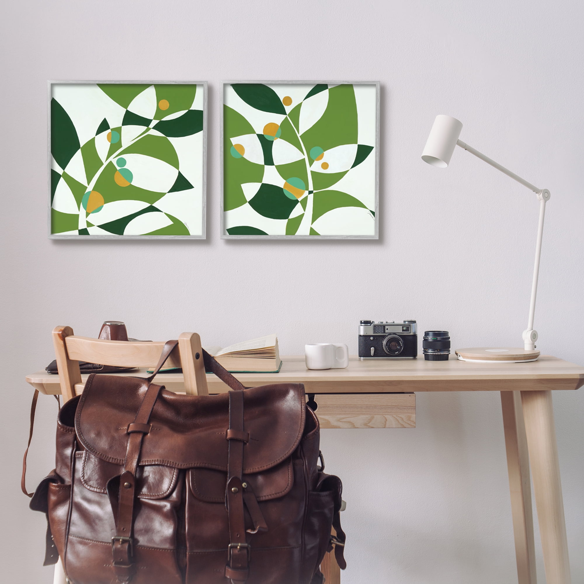 Stupell Industries Tropical Leaves Abstraction Abstract Painting Gray Framed Art Print Wall Art, 17 x 17, Set of 2