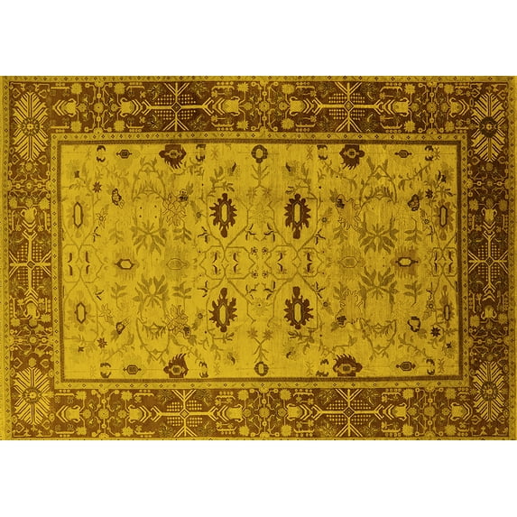 Ahgly Company Machine Washable Indoor Rectangle Oriental Yellow Traditional Area Rugs, 8' x 12'