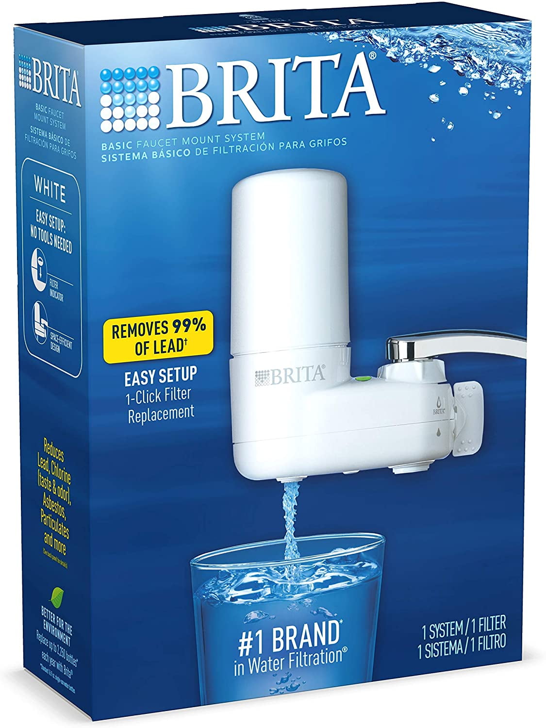 Brita Tap Water System Faucet Filter Change Reminder BPA Free Basic White