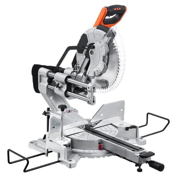 12-Inch Sliding Compound Miter Saw – 15 Amp Motor, Double Bevel, 60-Tooth Carbide Blade – Precision Cuts for Crown Molding, Baseboards & Framing (Includes Dust Bag & Fence Clamp)