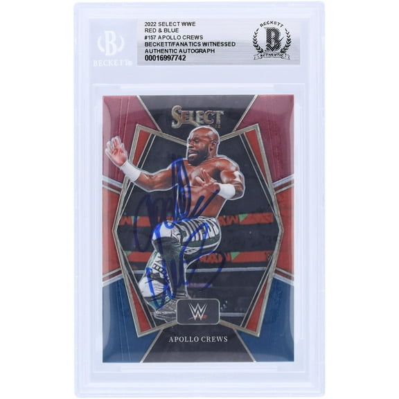 Apollo Crews WWE Autographed 2022 Panini Select Red & Blue #157 Beckett Fanatics Witnessed Authenticated Card - Fanatics Authentic Certified