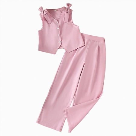 JUMEYU Teen Clothes for Girls Summer Girl Clothes Spring Outfits Fake 2 Piece Top & Striped Leggings Pants Summer Sets Clothes for Teen Girls Size 10-11 (Pink 10-11 Years)