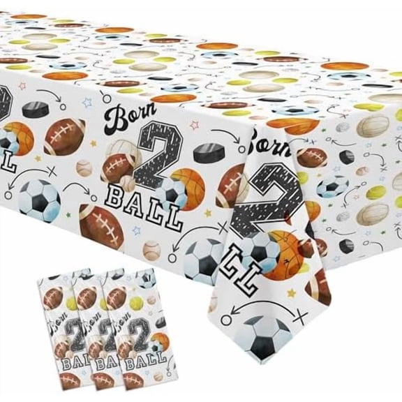 Sports 2nd Birthday Party Decorations Tablecloth, 3 Pack Disposable Sports Born Two Ball Birthday Party Supplies Table Cover, 55in x 86in$$Electronics Accessories