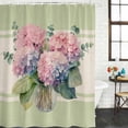 thumbnail image 3 of Shower Curtain Bathroom Set Spring Flower Hydrangea Green Leaf Waterproof Fabric Shower Curtains with Grommets&Hooks, Watercolor Floral on Burlap Privacy Bath Curtain for Bathtub 72x72in, 3 of 9