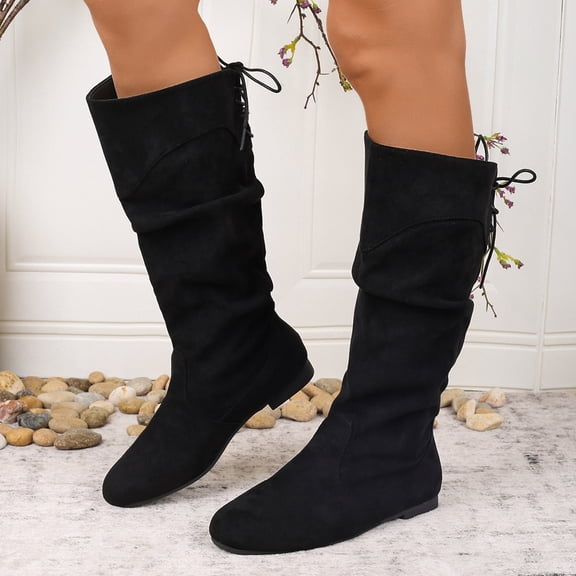 JUSLIO Winter Boots for Women,Mid Calf Boots Solid Color Low Heels Fashion Casual Comfort Lightweight Boots