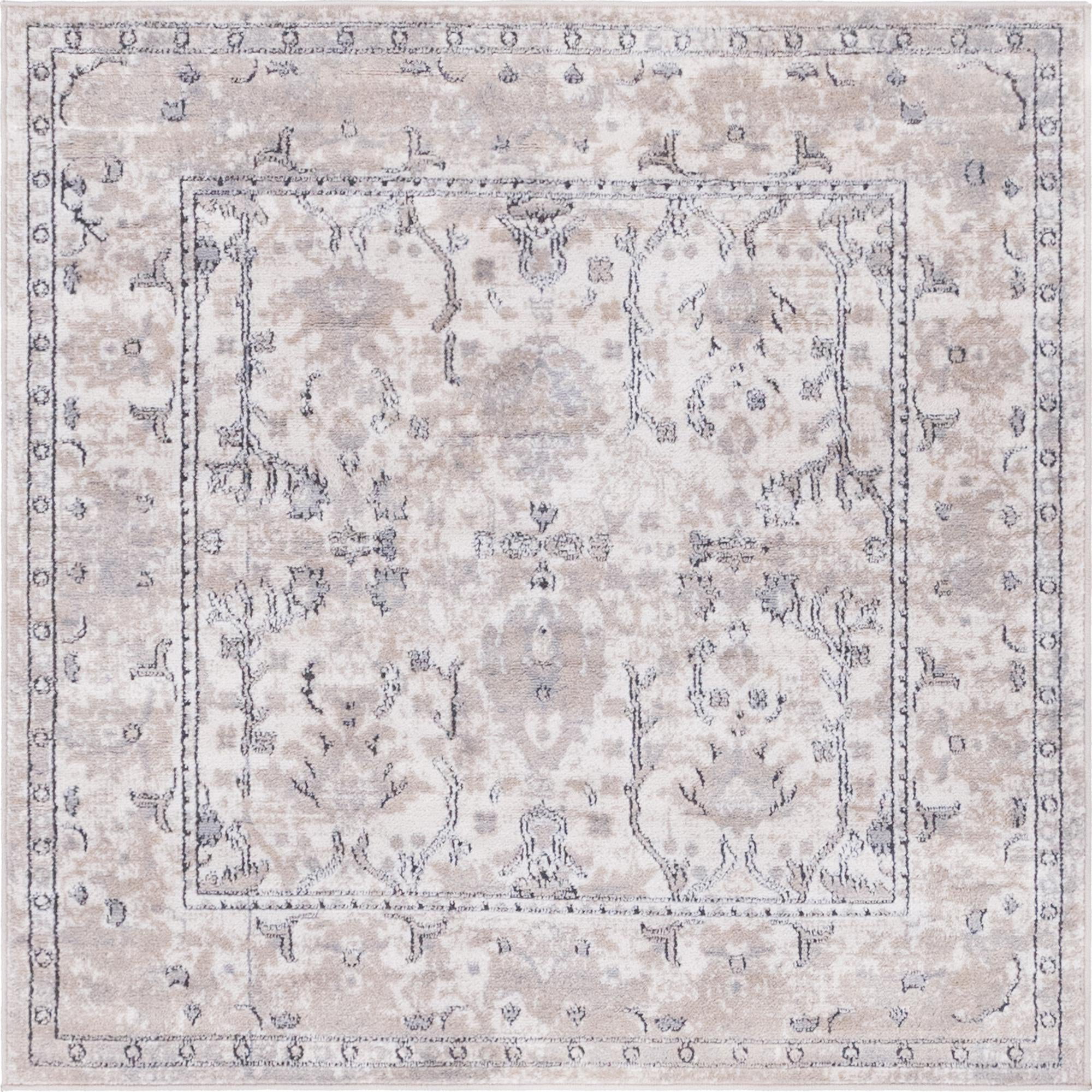 Rugs.com Oregon Collection Rug 4 Ft Square Ivory Low-Pile Rug Perfect for Living Rooms Kitchens Entryways