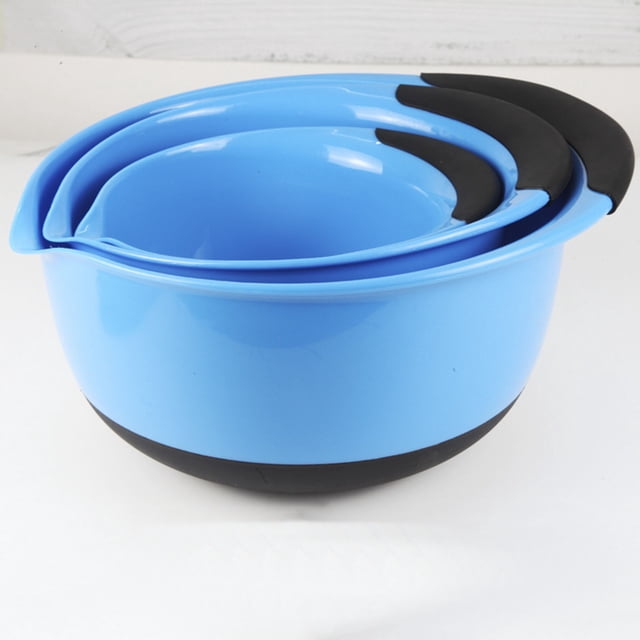 3-Piece Plastic Mixing Bowl Set for Whipping Eggs, Washing Produce & Serving Salads, Lightweight Nesting European Design with Non-Slip Base, Easy-Pour Rim for Home & Rv , Three-Piece Salad Bowl Set