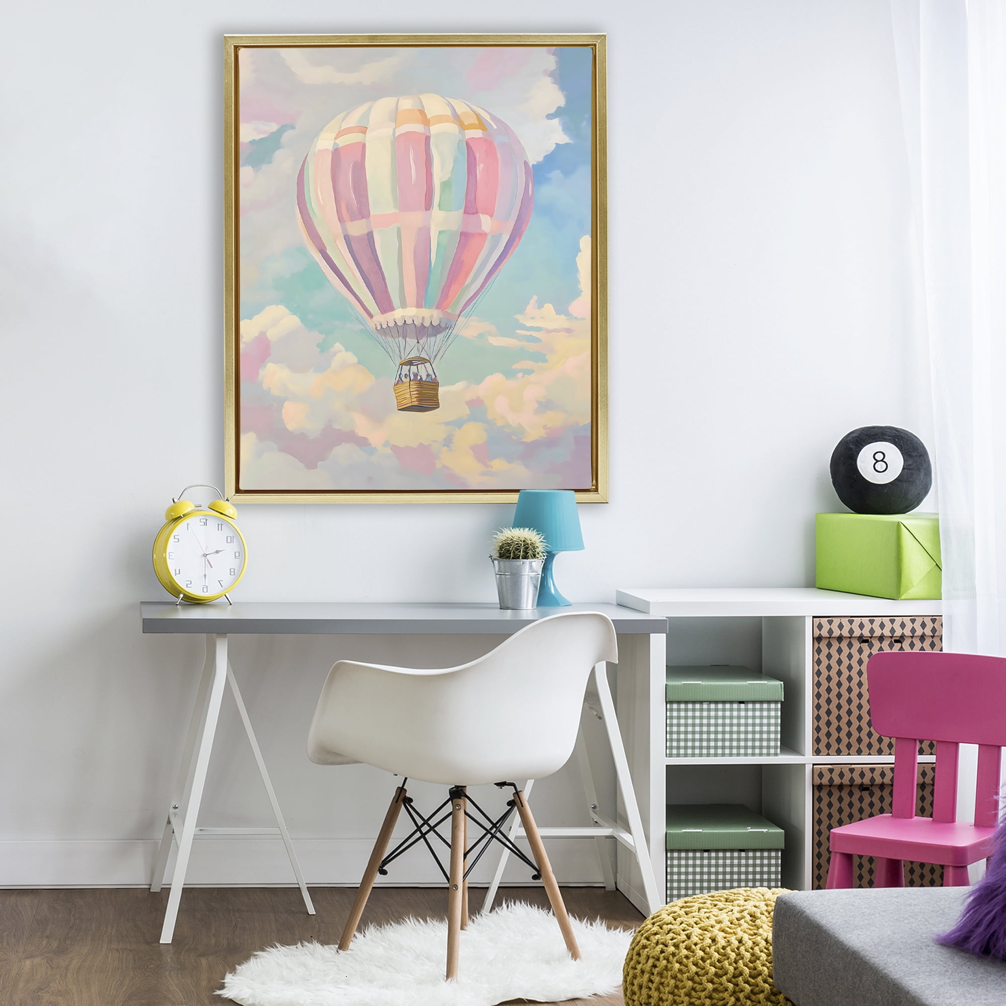 Stupell Industries Pastel Hot Air Balloon Gold Framed Floater Canvas Wall Art, design by The Prints Vibe