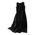 thumbnail image 1 of VEKDONE Women's And Linen Loose Sleeveless Solid Color Dress Black L, 1 of 9