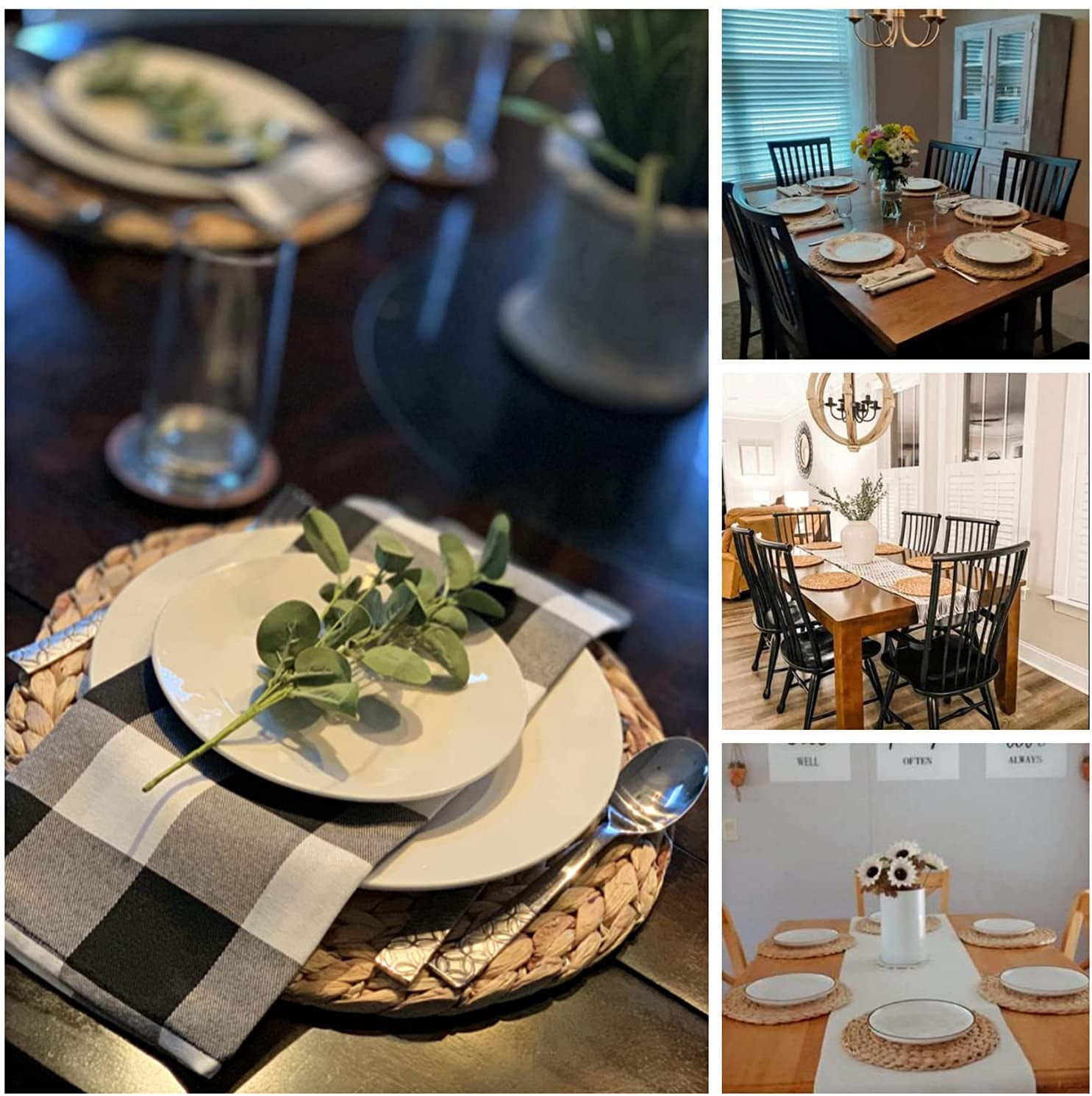 4 Pcs Natural Water Hyacinth Weave Placemat Round Braided Rattan Tablemats 11.8" Wicker Placemats Table Mats for Dining Tables, Wedding, Parties, BBQ's, Everyday, Holidays (3Ocm, Place Mats)