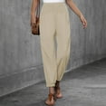 thumbnail image 2 of Pantalones palazzo de lino con cintura elástica, pierna ancha y bolsillos para mujer, 2 of 6