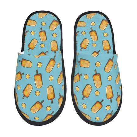 Balery Lemon Ice Cream Slient Indoor Furry Fleece Comfort House Shoes Soft Non-Slip Home Shoes Cotton slippers House Slippers-- Large